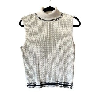Vtg Ralph Lauren Womens White Cotton Turtleneck Vest Sweater Cable Knit Sz L